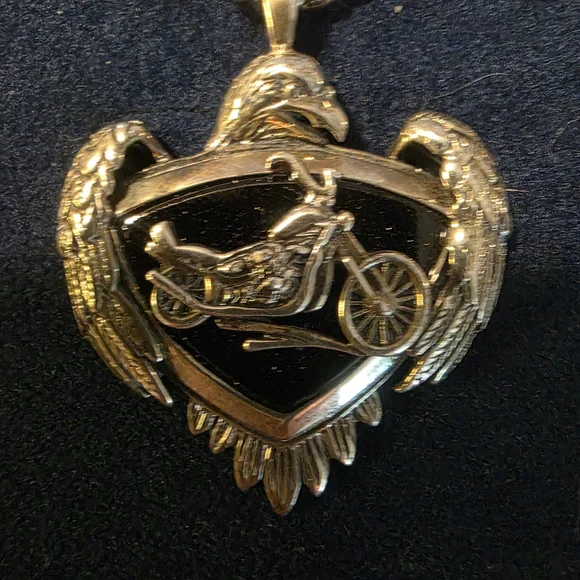 Bradford Exchange “Live to Ride” All-Silver Eagle Motorcycle Pendant Necklace | - Picture 2 of 10